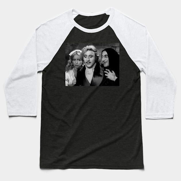 Young Frankenstein, Teri Garr, Gene Wilder And Marty Feldman 1974 Baseball T-Shirt by SDM900